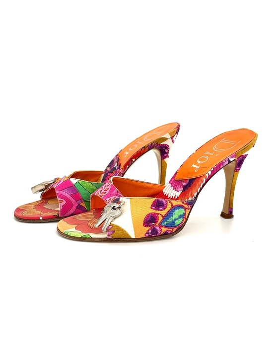 Dior Shoes - Christian Dior Vintage John Galliano Padlock and Key Floral Print Mules 37.5